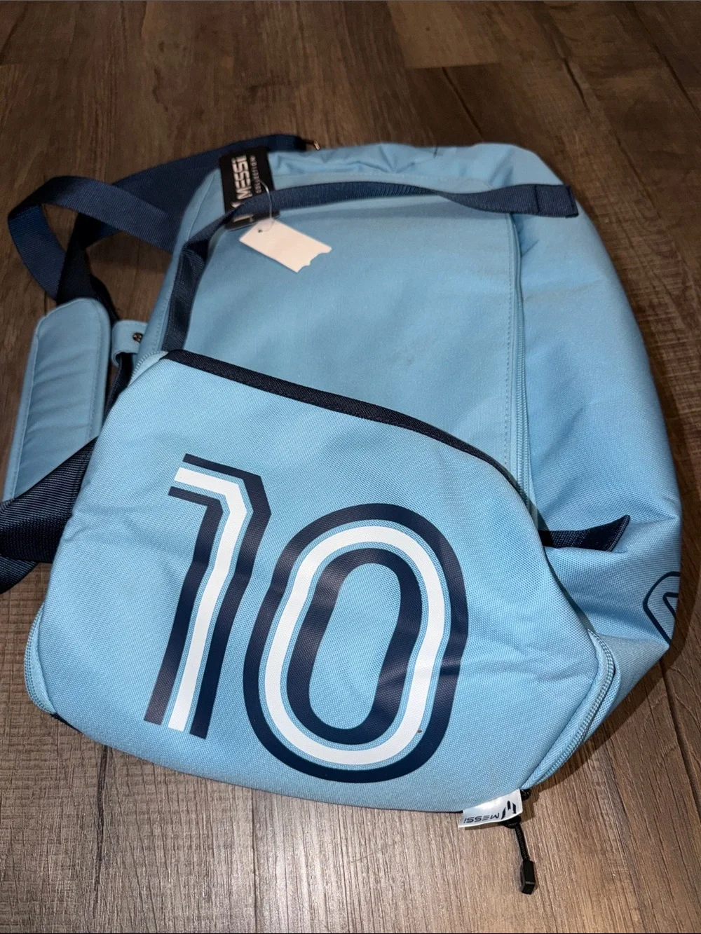 Light Blue MESSI Duffel Bag with Navy Accents-NWT